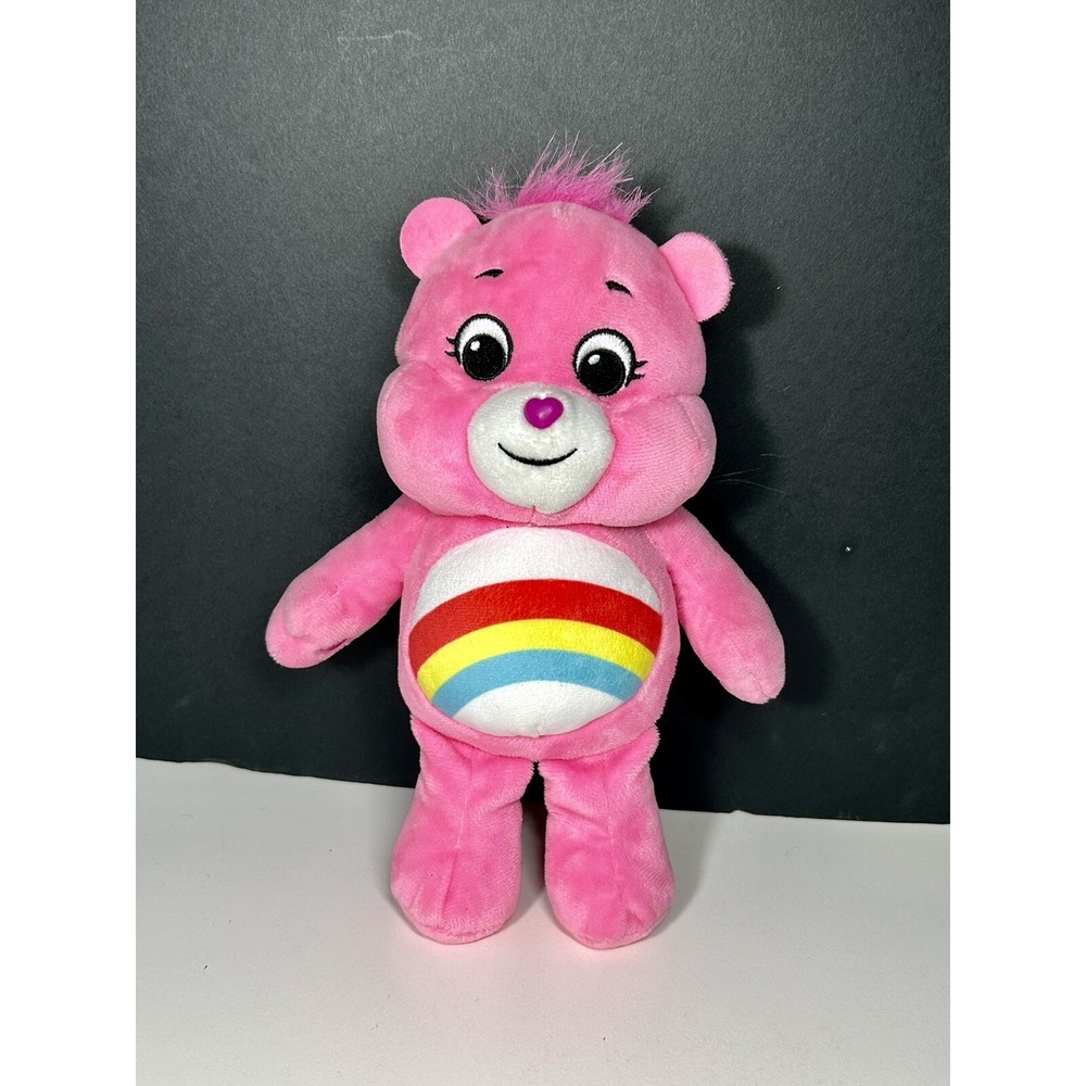 Care Bears Cheer Bear Plush With Rainbow Belly w/ Purple Heart on Hands & Feet
